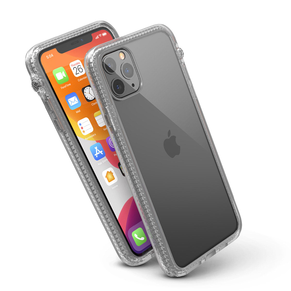 catalyst iPhone 11 series impact protection case clear showing side views and buttons of the case for iPhone 11 pro max