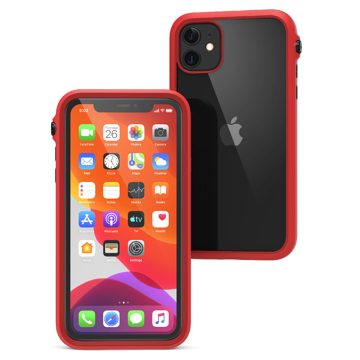 catalyst iPhone 11 series impact protection case flame red for iPhone 11 front and back view