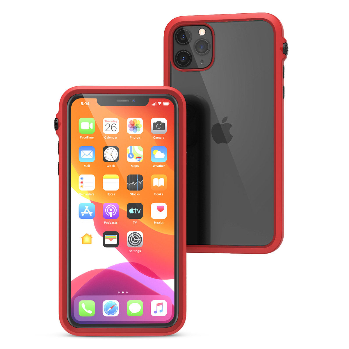 catalyst iPhone 11 series impact protection case flame red for iPhone 11 pro max front and back view