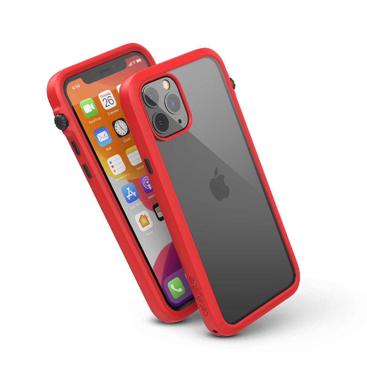 catalyst iPhone 11 series impact protection case flame red showing side views and buttons of the case for iPhone 11 pro