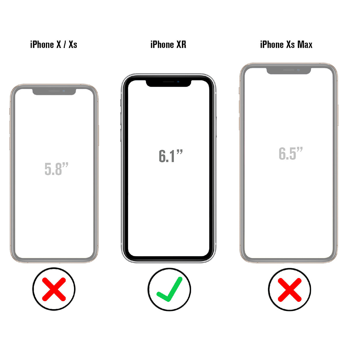 Catalyst Impact Protection Case for iPhone X/XR/Xs/Xs Max showing the size comparison text reads iphone-x-xr-xs-xsmax