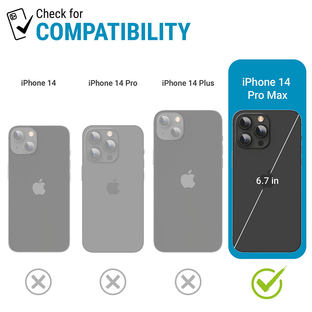 Catalyst Influence Case for iPhone 14 series showing iphone 14 iphone 14 pro iphone 14 plus iphone 14 pro max image showing size size differences text reads check for compatibility iphone 14 iphone 14 pro iphone 14 plus iphone 14 pro max
