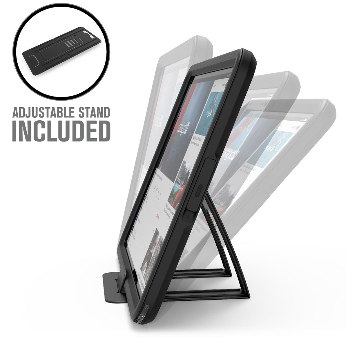 catalyst ipad air gen 3 10.5 waterproof case stealth black side view with adjustable stand text reads adjustable stand included
