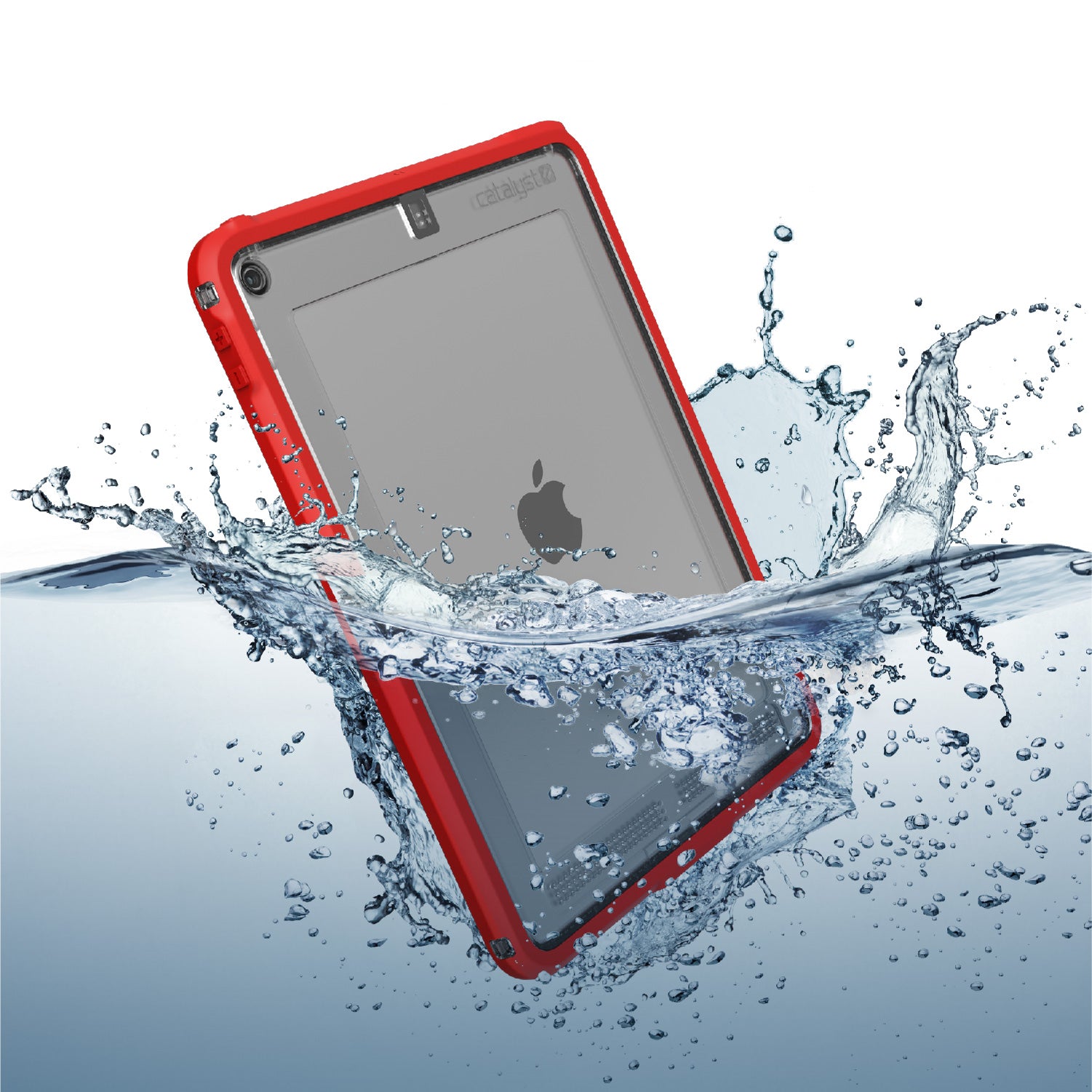 Catalyst ipad (Gen9/8/7), 10.2"-waterproof case showing how waterproof the case is in flame red colorway