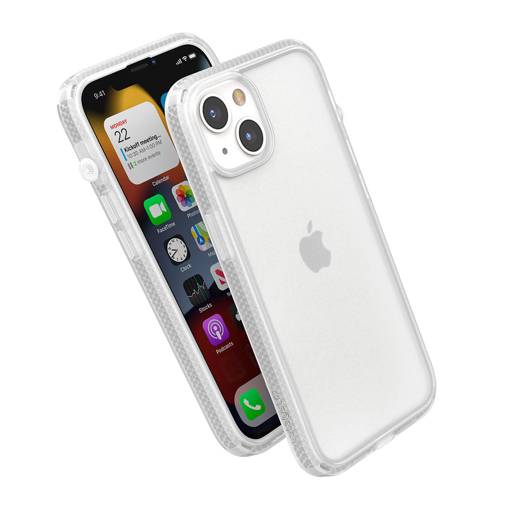catalyst-iphone-13-series-influence-case-in-clear-colorway showing the side front and back view of the case
