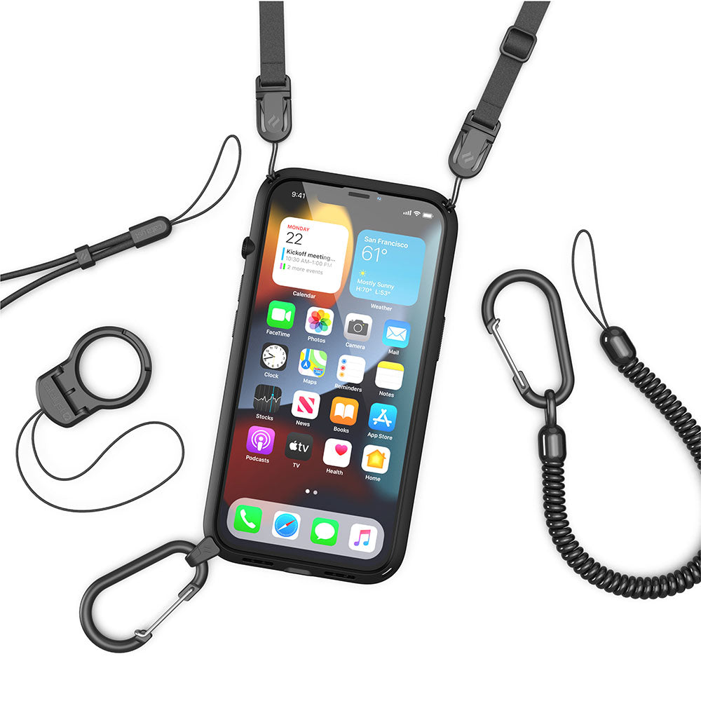 Catalyst iphone 13 series influence case in iphone 13 with shoulder strap carabiner lanyard