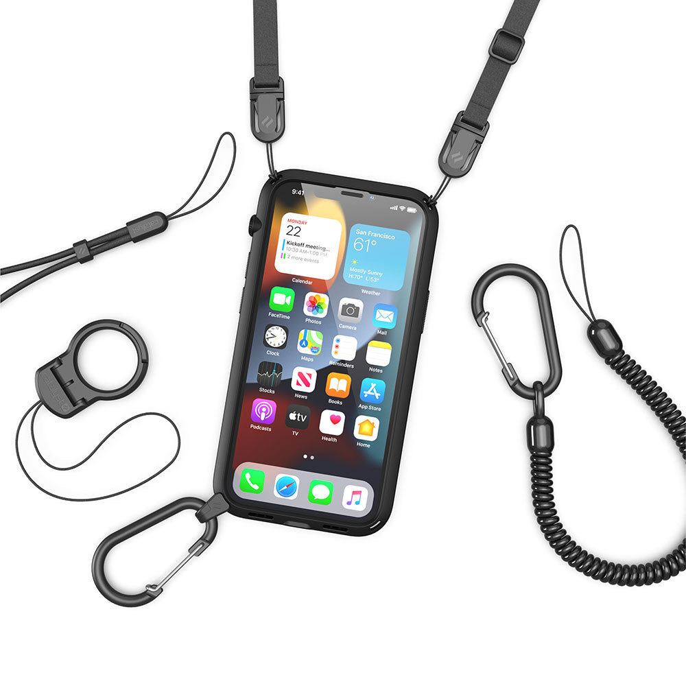 Catalyst iphone 13 series influence case with shoulder strap carabiner lanyard