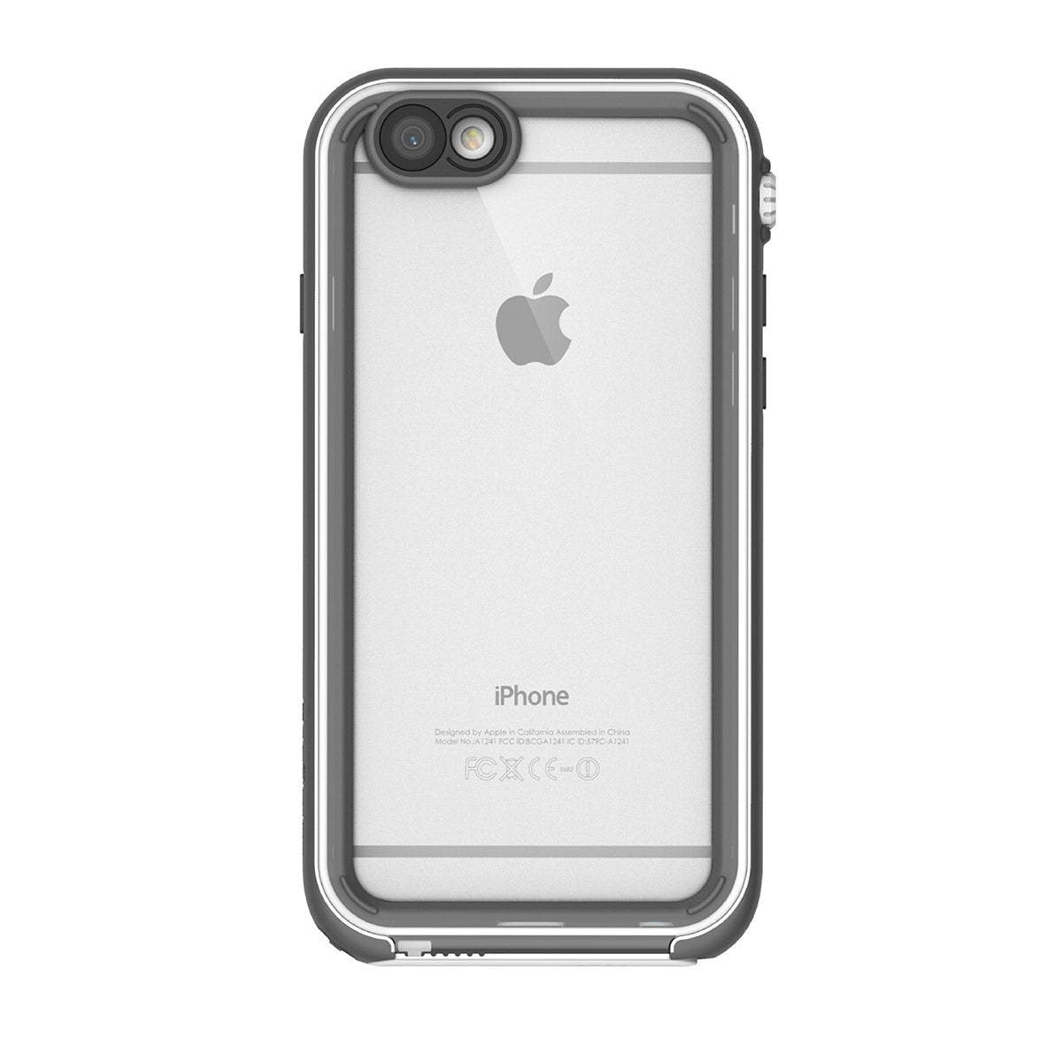 Catalyst iphone 6s waterproof case showing the back view of the case in white&mist gray colorway