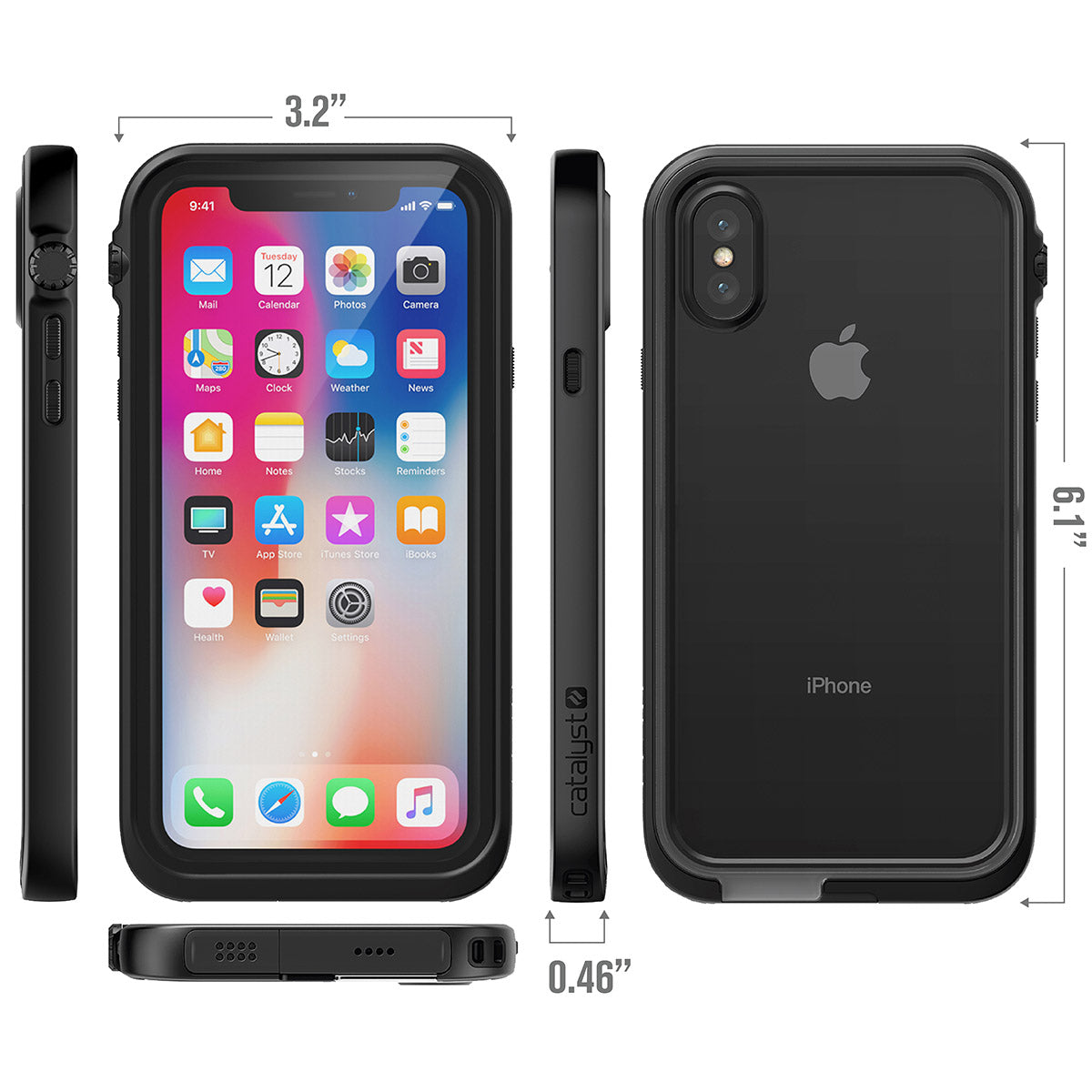 Catalyst iphone x/xr/xs/xs max waterproof case x showing the case dimension in stealth black
