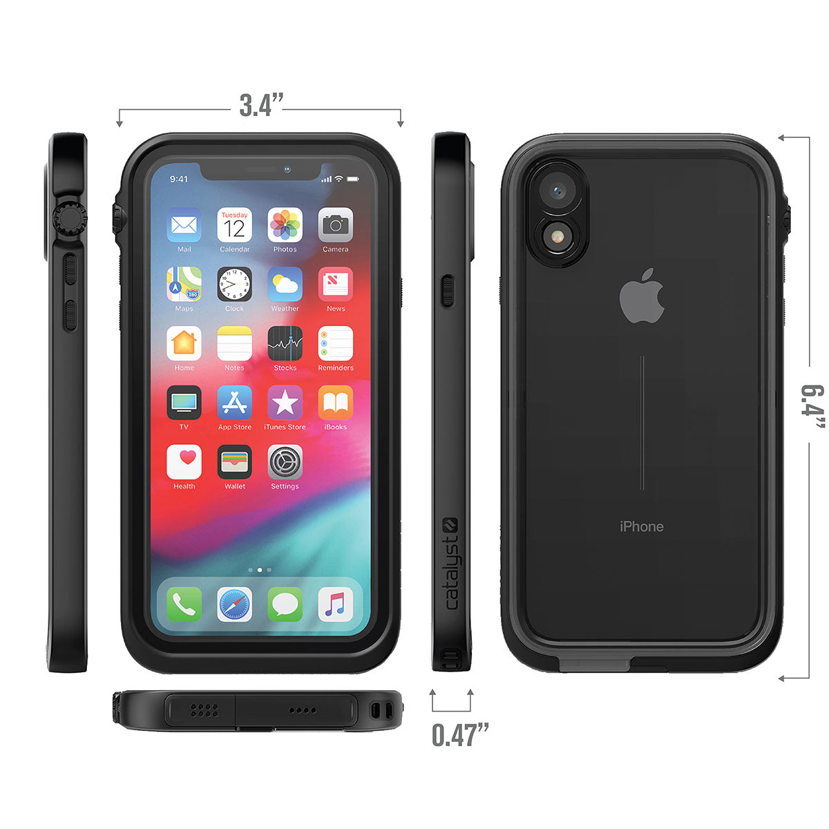Catalyst iphone x/xr/xs/xs max waterproof case x showing the case dimension stealth black