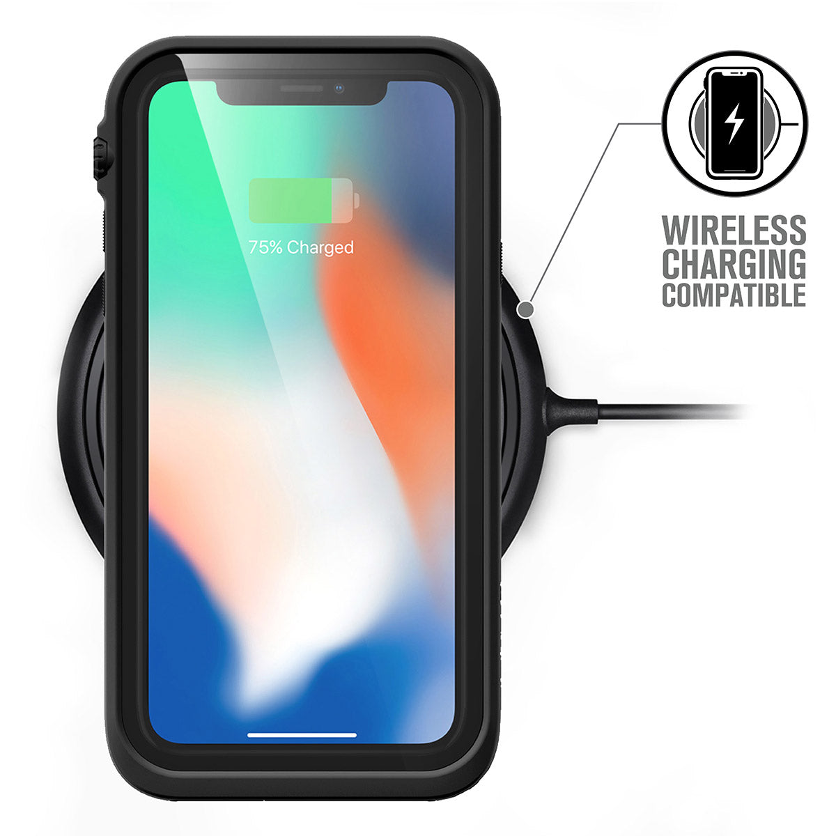 Catalyst iphone x/xr/xs/xs max waterproof case x showing wireless charging in stealth black