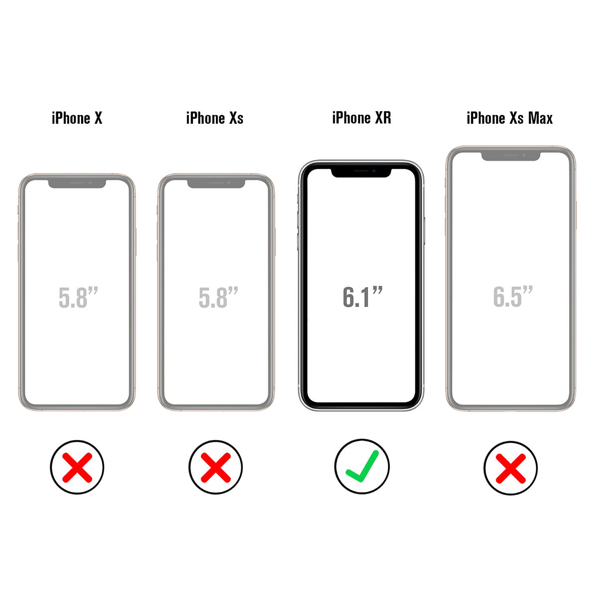 Catalyst iphone x/xr/xs/xs max waterproof case xr showing the case actual size in stealth black text reads iphone x iphone xs iphone xr iphone xs max 