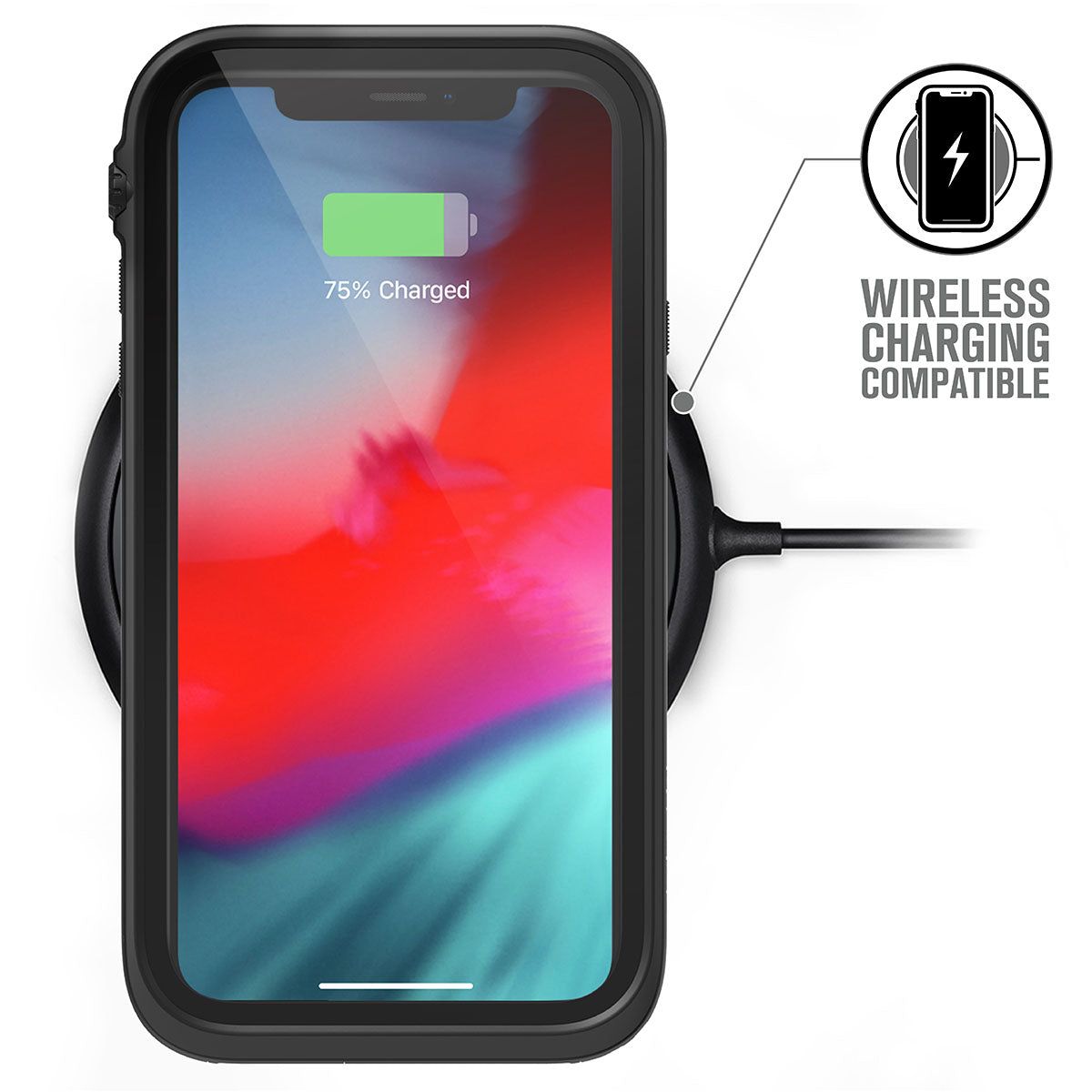 Catalyst iphone x/xr/xs/xs max waterproof case xr showing wireless charging in stealth black