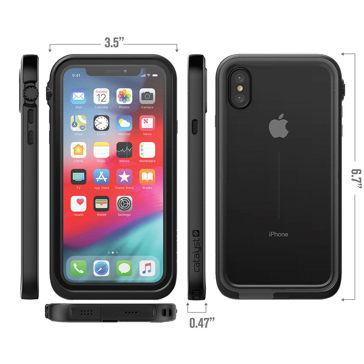 Catalyst iphone x/xr/xs/xs max waterproof case xs showing the case dimension in stealth black