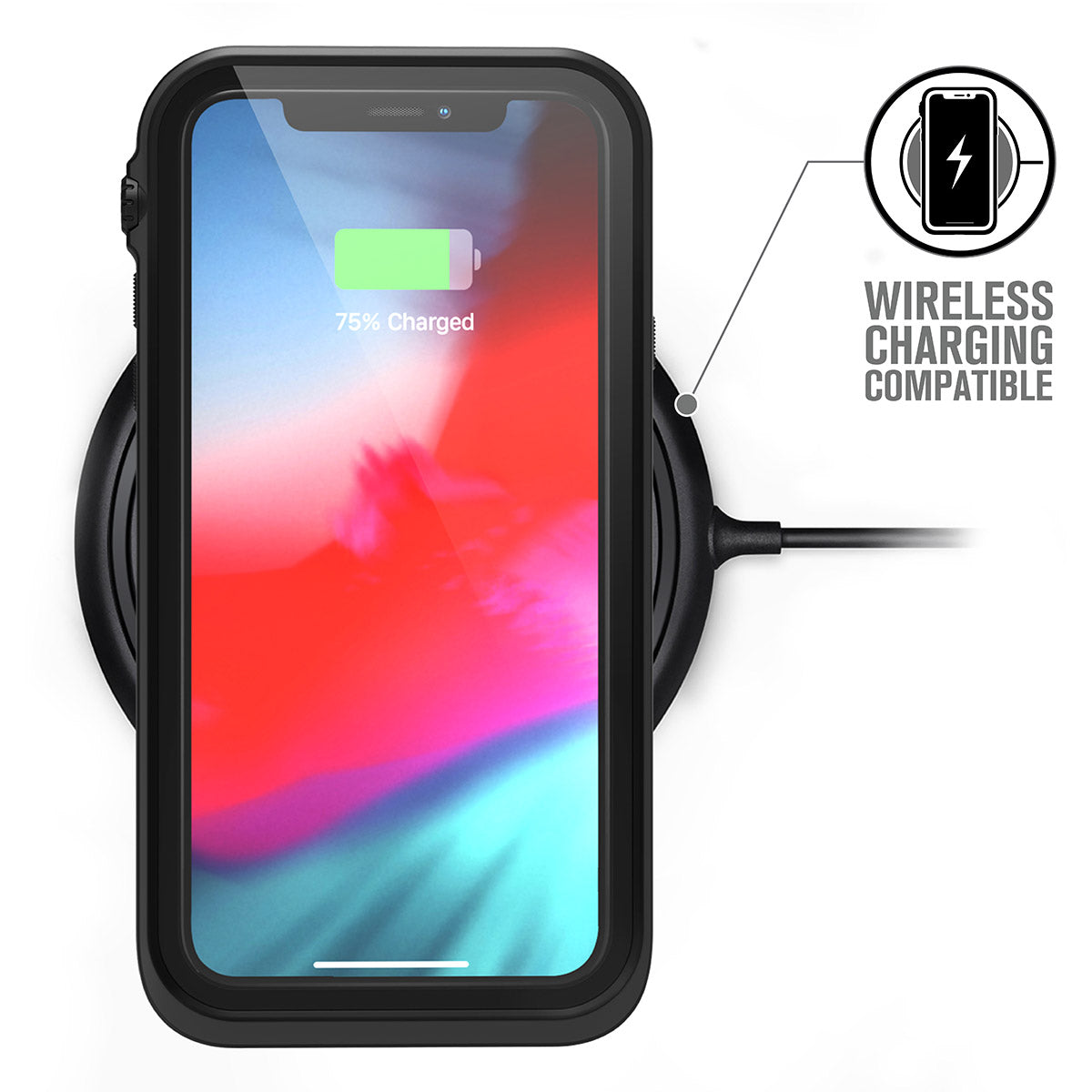 Catalyst iphone x/xr/xs/xs max  waterproof case xs showing wireless charging in stealth black