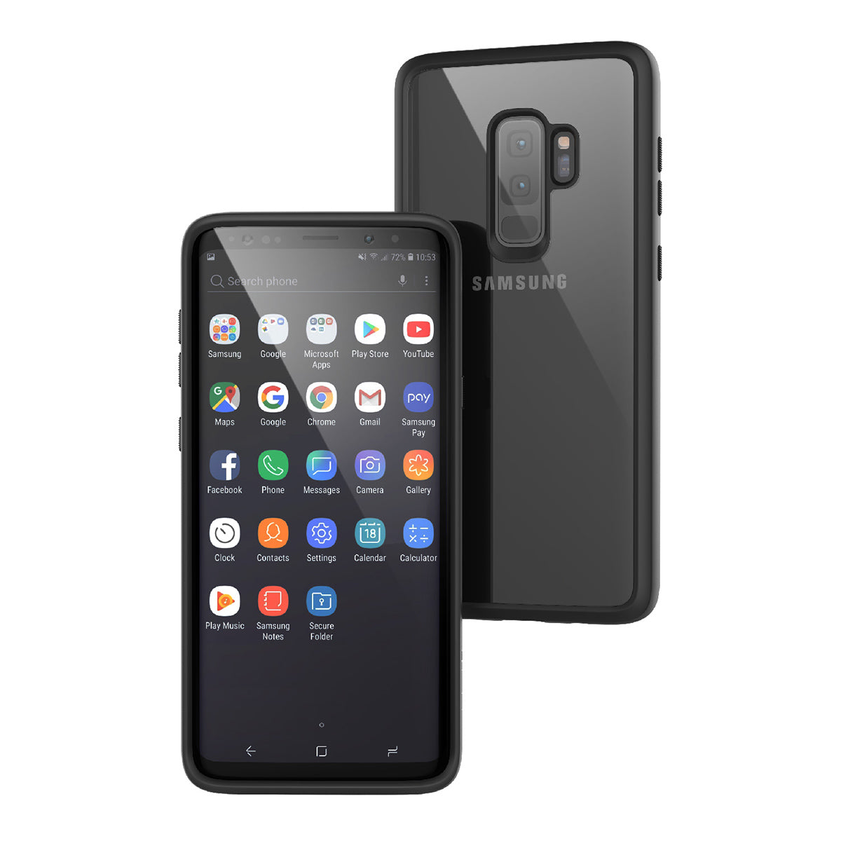 catalyst samsung galaxy s9 plus impact protection case stealth black front and back view