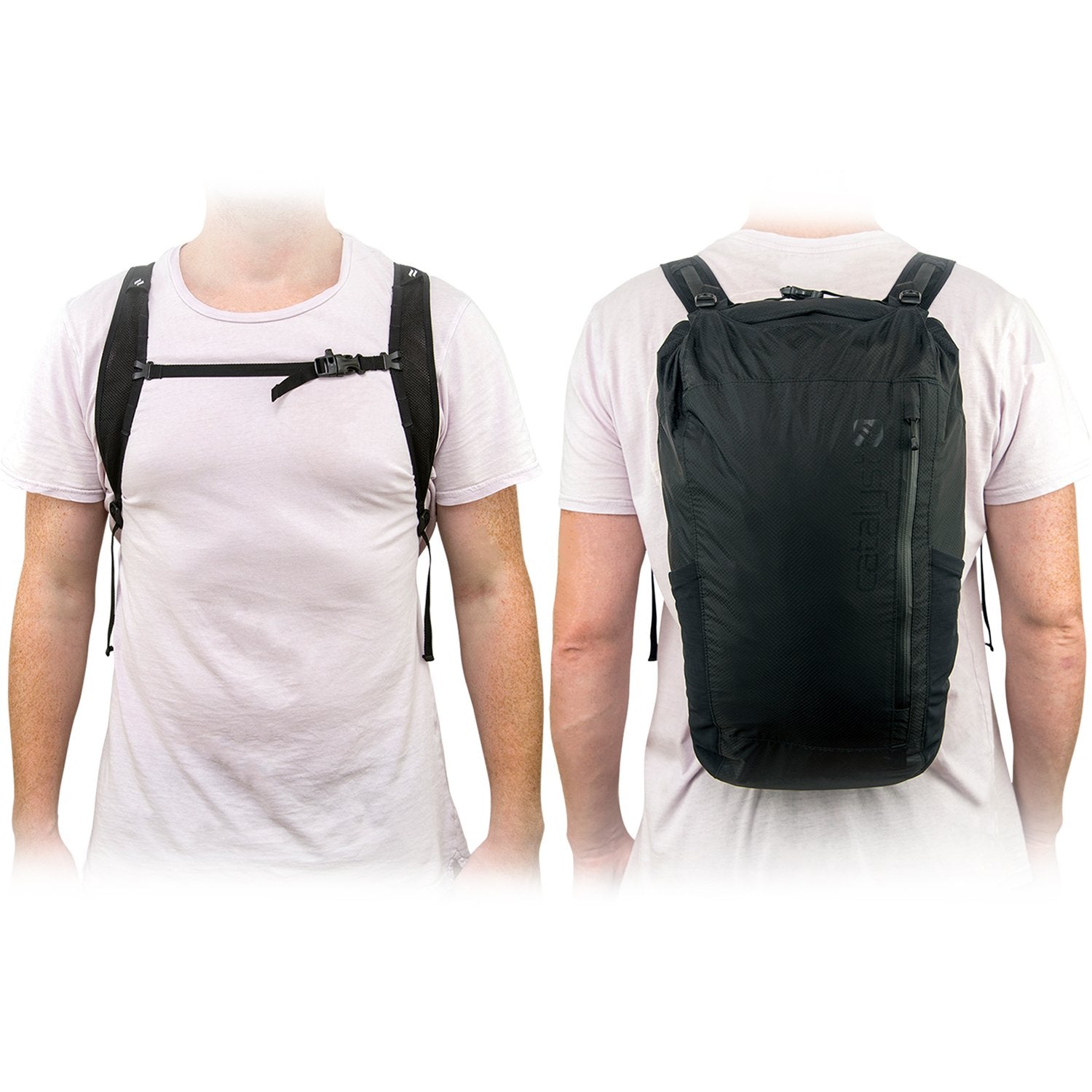 catalyst waterproof 20l backpack man with white shirt with the backpack
