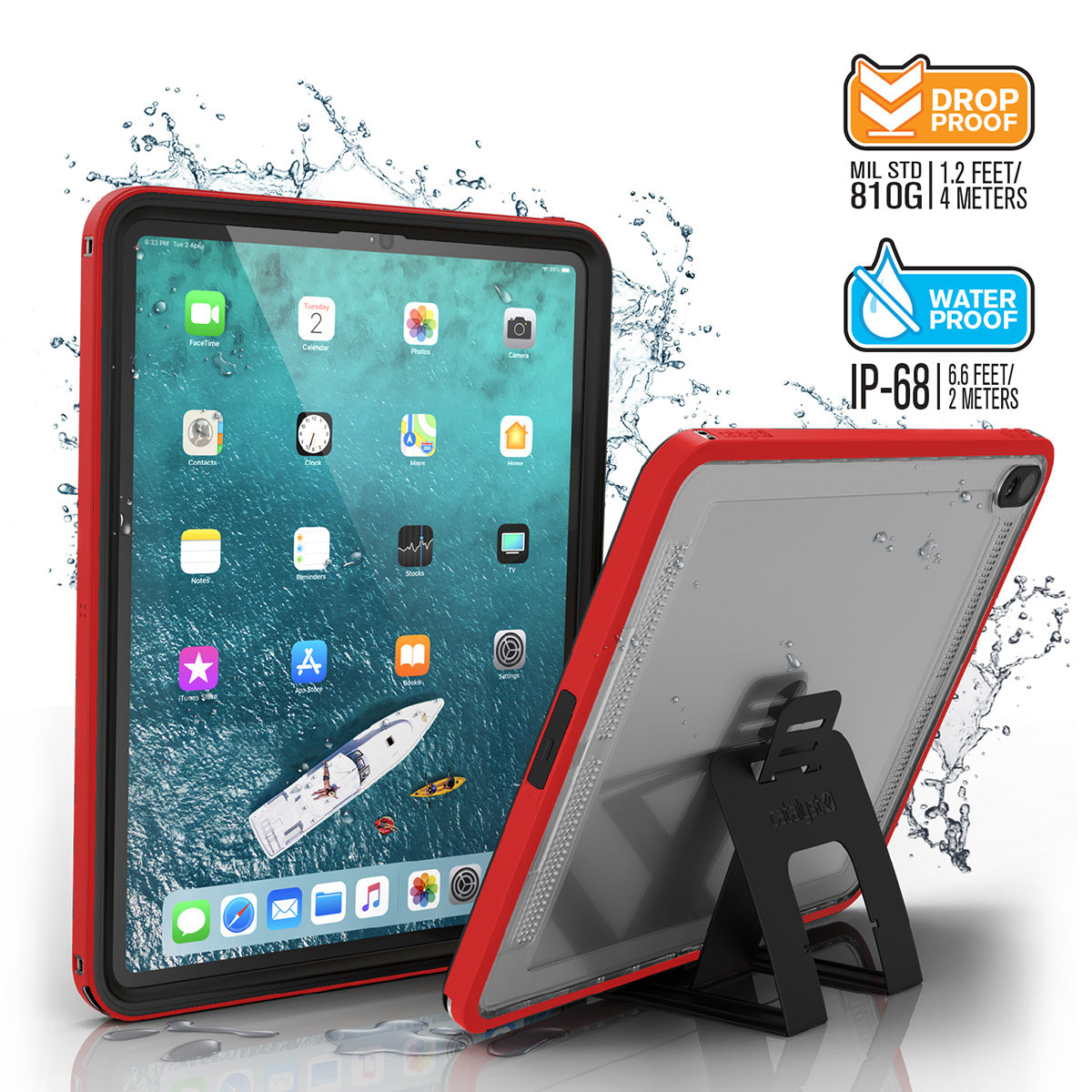 Catalyst waterproof case for ipad pro gen 3 12.9in red Text reads drop proof 1.2 feet MIL STD 810g water proof IP68 6.6 feet