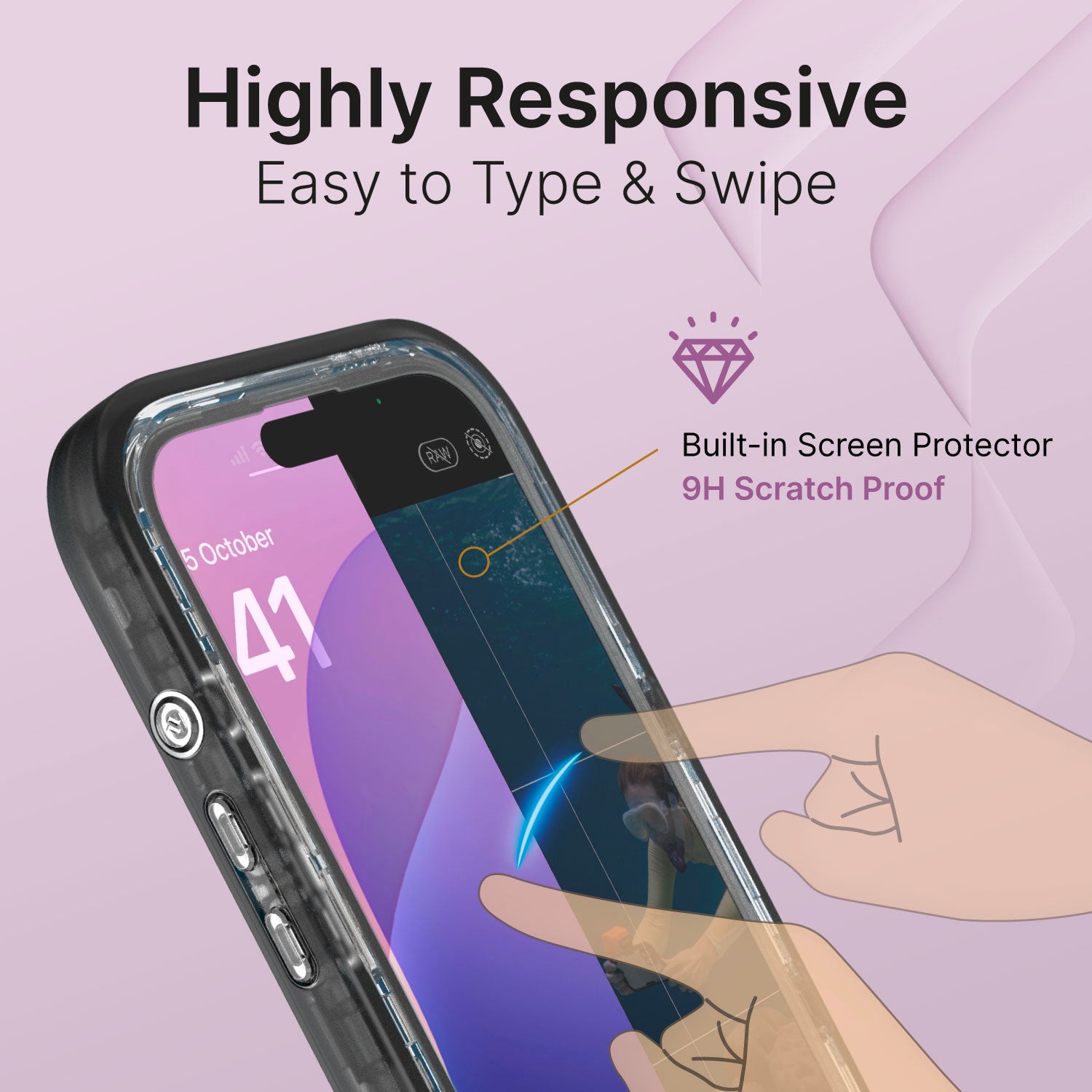 iPhone 16 Pro Max - Waterproof Case, Total Protection in Black features a fully protective design with a responsive "9H Scratch Proof" screen protector, it allows users to type and swipe effortlessly while offering serious protection.